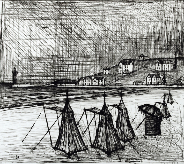 ベルナール・ビュッフェの絵画作品　タイトルは、海岸